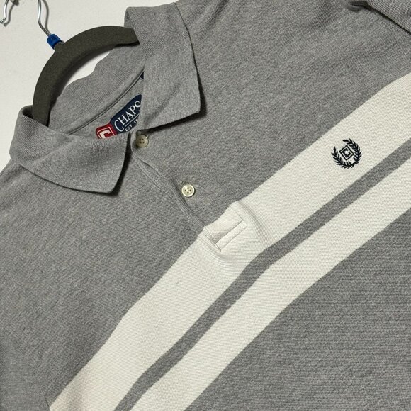 Chaps Mens 2XT Gray Long Sleeve Polo Shirt With White Stripe 100% Cotton - Picture 2 of 11